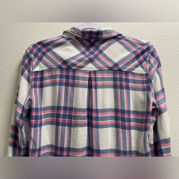 Rails Shirt Plaid Button Front Long Sleeve Blouse Hunter White Sky Pink Small - Picture 8 of 10